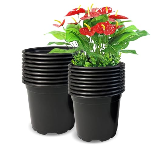 OUPSAUI 1 Gallon Pots for Plants,Flexible Gallon Plastic Nursery Pots with Drainage Holes, Plastic Pots for Outdoor Plants (1Gal-20pcs) - size: 1Gal-20pcs
