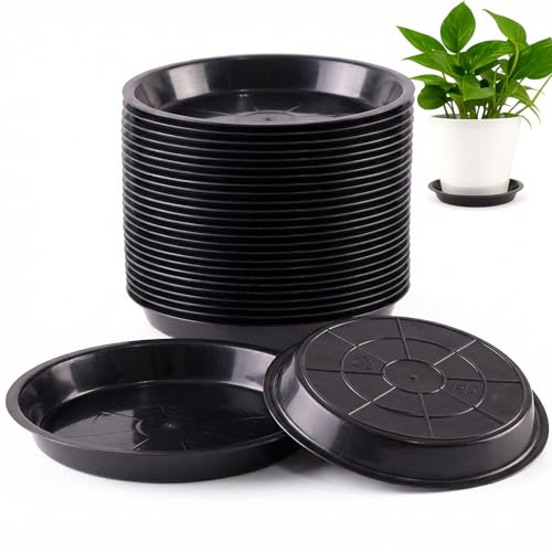 30 Pack Plant Saucer 13.4 Inches Plastic Drip Trays to Catch Water, Black - color: Black, size: 13.4 inch