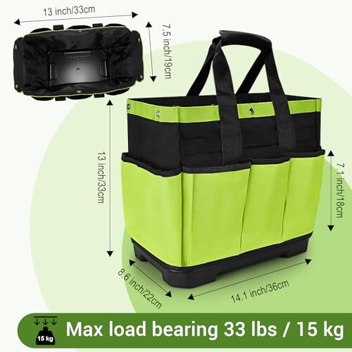 Garden Tool Bag with Waterproof Plastic Base, Heavy-Duty Oxford Garden Tote