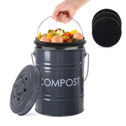 MUMTOP Compost Bin for Kitchen Countertop,1.3 Gal Metal Compost Container - color: Gray