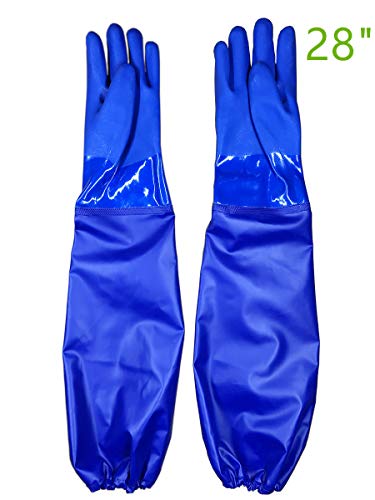Long Water Proof Rubber Gloves with Cotton Lined, Elbow Length Chemical Resistant Gloves,Large - size: 28 Inch
