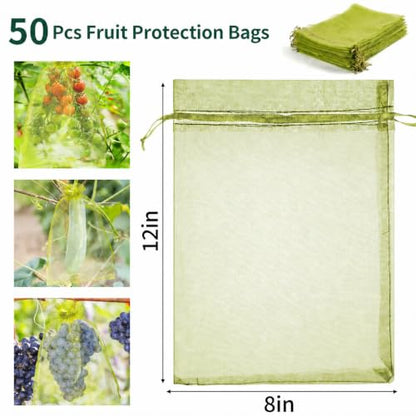50 Pcs Fruit Protection Bags, 8×12 in Mesh Cover Nets for Tree, Green - color: Green, size: 8×12 in