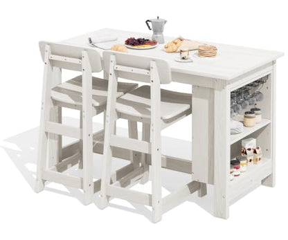 SERWALL 3-Piece Outdoor HDPE Counter-Height Bar Set with Rack, White - color: White, size: 3 Piece Bar Set