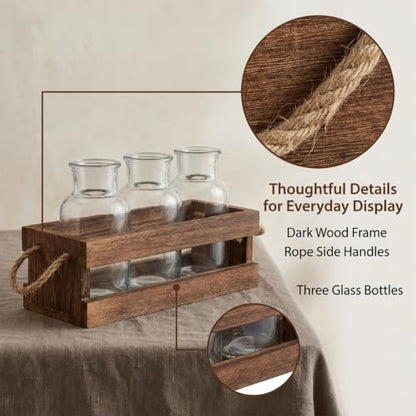 Plant Propagation Station, 3-Pc Wooden Desk Plant Stand with Glass Vases