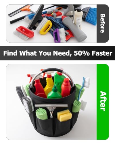 4.5 Gallon Collapsible Cleaning Caddy with Comfort Handle & 6 Pockets - color: Black