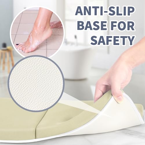 URMYWO Bath Kneeler and Elbow Rest Pad Set - 1.5" Thick Baby Bath Kneeler Pads with Toys Organizer, Anti-Slip Cozy Knee & Arm Support Bathtub Mat, Quick Dry Kneeling Pad for Baby Bath Time - color: Beige