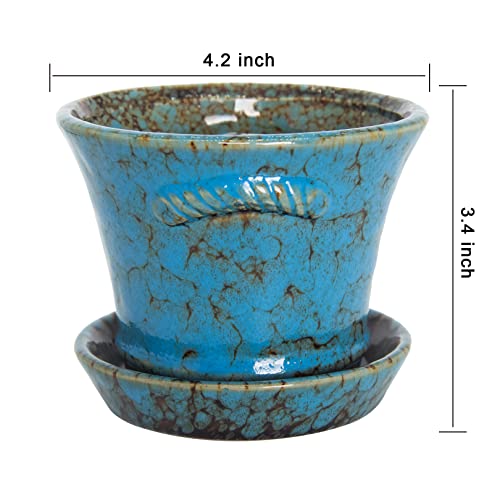 Succulent Pots, 4.2 Inch Small Flower Pots with Drainage - color: Blue/Green/Red/Yellow