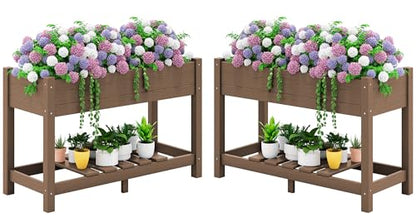 SERWALL Raised Garden Bed with Legs Set of 2-Brown - color: Brown, size: 2 pack