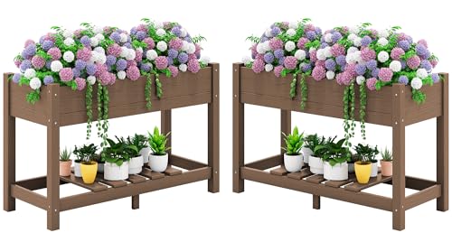 SERWALL Raised Garden Bed with Legs Set of 2-Brown - color: Brown, size: 2 pack