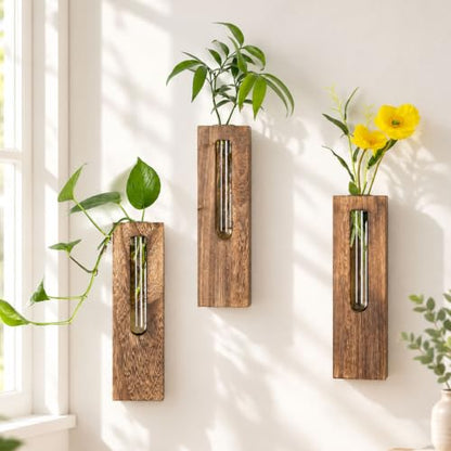 Farmhouse Wall Plant Propagation Station with Glass Tubes - color: Brown