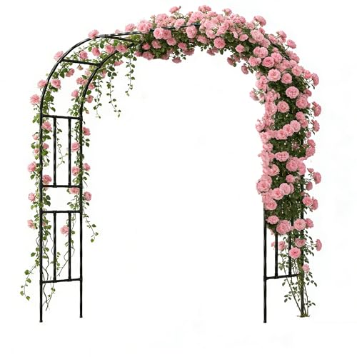 Twira Garden Arch Trellis, 7.9FT(240cm) Metal Garden Arbor Trellis for Climbing Plants Outdoor, Large Wedding Arch for Ceremony, Black Garden Archway Trellises Decoration for Lawn, Patio, Backyard - color: 98.4 inch Length - Black, size: Full Arch