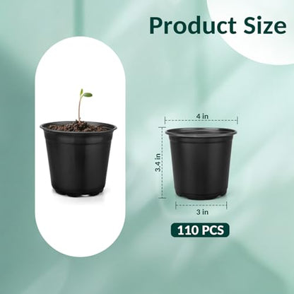 110 Pcs Small Plastic Palnt Pot, 4 5 6 Inch Nursery Pots with Drainage, Seedlings Starter Pots for Plants, Great for Herbs, Cuttings, and Starter Plants (110 pcs, 4 inch) - size: 4 inch
