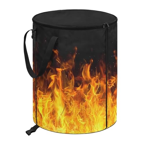BIGCARJOB Collapsible Garbage Can Fire Print Trash Can Outdoor Waterproof Recycling Bin Storage Bag Holder Trash Bin with Lid and Clip, 22.83x17.71 in - color: Fire Print
