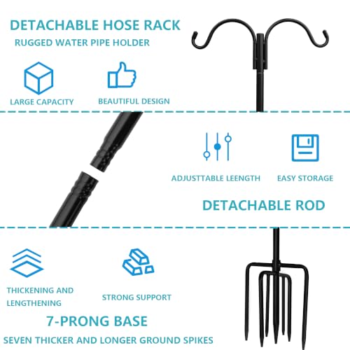 Garden Hose Holder 2 Pack with 7 Prong Base and Dual Shepherd Hooks - size: 2Pack-64IN