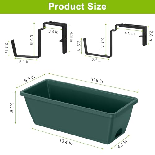 ETELI 6 Pack Deck Railing Planter Boxes Metal Hanging Window Boxes Planters - color: Green & Black