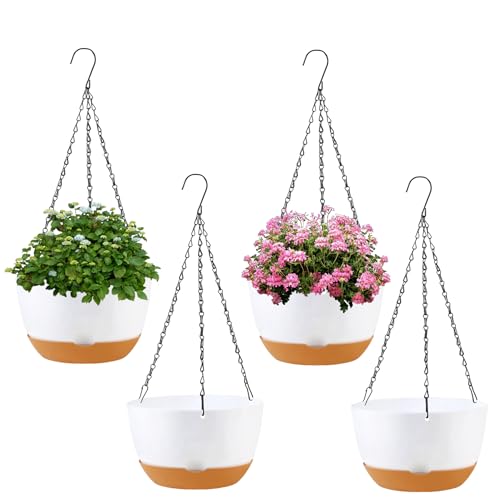 KPUVX 4 Pack Plastic Hanging Planters, 8 Inch, White - color: White, size: 8 inch