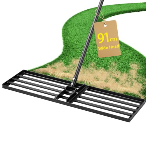 Jardineer 36 Inch Heavy Duty Lawn Leveling Rake, 72 Inch Long Handle Yard Leveler for Grass Soil, Ground Dirt Leveler Tool for Lawn, Garden, Golf Course Maintenance - style: 36inch Lawn Leveling Rake with 72 Inches Long Handle