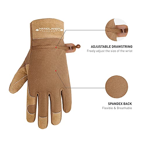 HANDLANDY Bundle - 2 Pairs: Rose Pruning Long Gardening Gloves, Ladies Heavy Duty Yard Work Gloves - Beige, Khaki, Medium