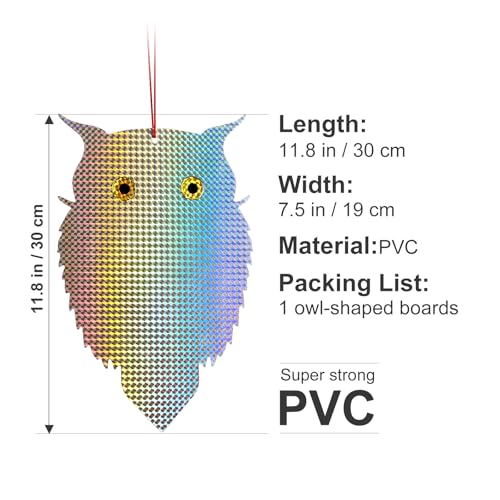 OFFO Owl Decoy to Scare Birds Away Bird Device (No Bell) for Woodpecker Pigeon Plastic Hanging Outdoors Reflective Keep Birds Away Home and Garden 1 PCS - style: Without bells