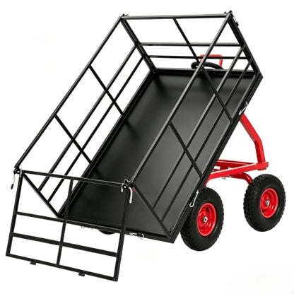 GarveeLife 1500 Lbs Garden Dump Cart with 13" All-Terrain Tires, Dump Frame, 3-in-1 Convertible Yard Wagon & Swivel Handle – Black Frame, Red Rims & Handlebars - size: 1500lbs Dump