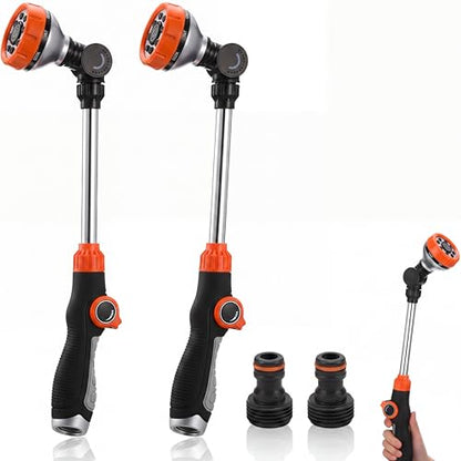 Hushee 2 Pack 18.5" Metal Watering Wand, 180° Swivel Garden Hose Nozzle with 8 Spray Patterns, Water Hose Wand with Thumb Control, Heavy Duty Sprayer Nozzle for Hanging Baskets Shrubs Plants Car