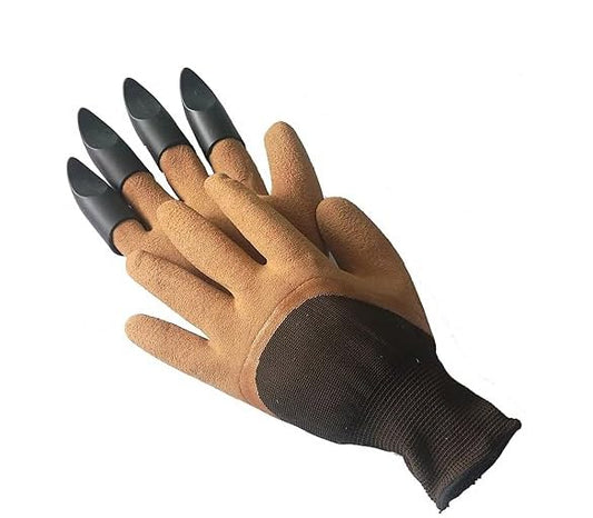 1 Pair Garden Gloves with Claws, Waterproof Latex Gardening Gloves for Yard Lawn Farming Pruning Outdoor Garden Maintenance - color: Brown, size: One Szie