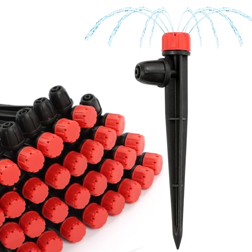 RedChili 25 Pieces Drip Emitters for 1/4" Drip Irrigation Tubing, Adjustable 360 Degree Stream Drip Emitters with Stake 360° Full Circle 8 Hole Stream Emitters Garden Irrigation Micro Drippers - size: 25P Multi-stream Emitter