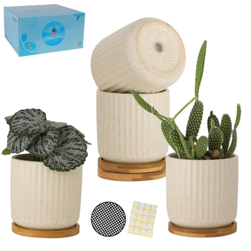 4 Inch Ceramic Plant Pots, Beige, Set of 4 - color: Beige(4inch)