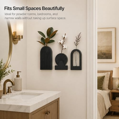 TBWIND Black Wooden Wall Vases Set of 3, Wall Planters with Glass Tube Kit - color: Black