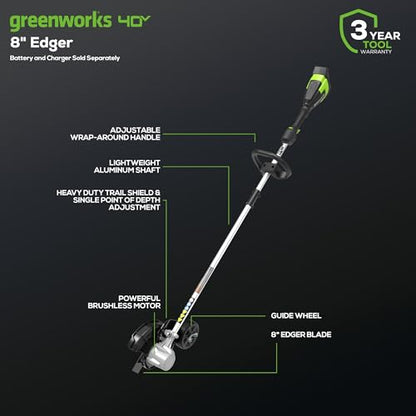 Greenworks 40V 8" Brushless Edger, Battery and Charger Not Included - size: 8" (Bare Tool)