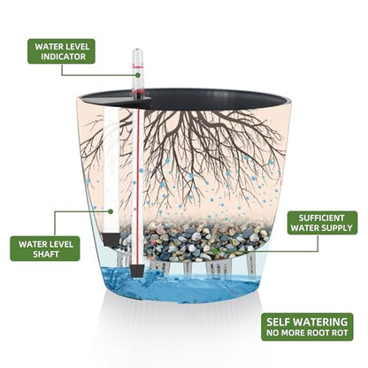 Dexceder 9x8 Self Watering Planters Indoor (2 Pack, Gray) - color: Gray, size: 9x8