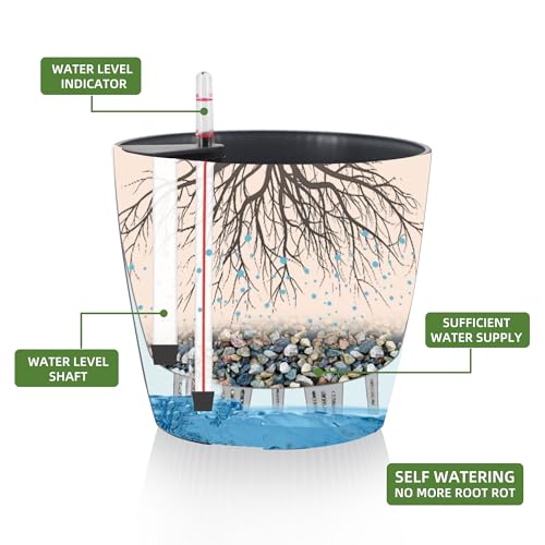 Dexceder 9x8 Self Watering Planters Indoor (2 Pack, Gray) - color: Gray, size: 9x8