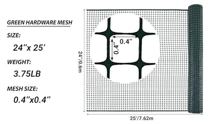 PotatoLife Green Plastic Garden Fence, Hardware Mesh, 24'' x 25' - color: Green, size: 24'' x 25'