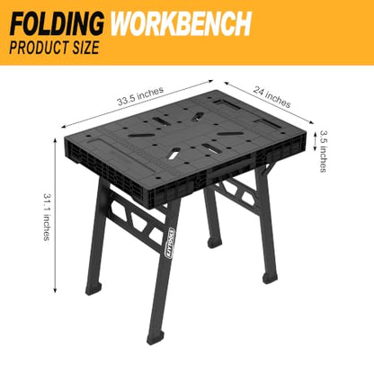 Portable Work Table, 1650lbs Capacity, Folding Work Bench, Black - color: Black