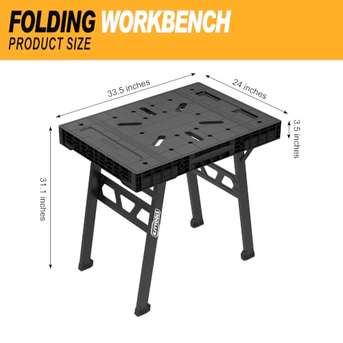 Portable Work Table, 1650lbs Capacity, Folding Work Bench, Black - color: Black