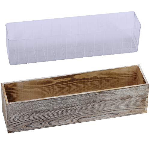 1 Pcs Wood Planter Rectangle Whitewashed Rectangular Decorative Wooden Box with Inner Plastic Box - 17.3" L x 3.9" W x 3.9" H Floral Natural Centerpieces Rustic Wedding Decor - color: Whitewashed, size: 17.3" L x 3.9" W x 3.9" H