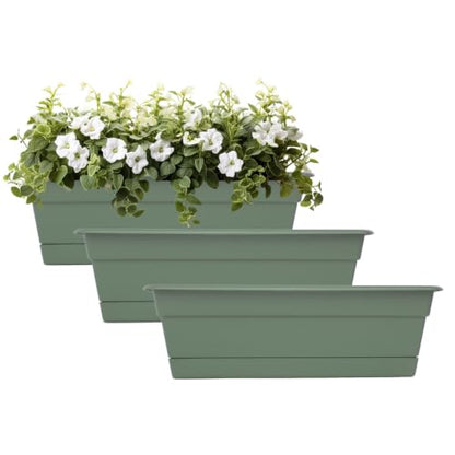 Bloem Dura Cotta 30" Plastic Window Box Planter with Saucer, Basil, 3-Pack - color: Basil, size: 30" (Pack of 3)