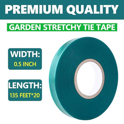 20 Pack Total 2700 Feet Stretch Tie Tape Roll 1/2" Garden Tape Sturdy Garden Plant Ties Green Vinyl Plant Ribbon Gardening Tools Green Garden Roll Garden Tie Tape for Indoor Outdoor Patio Plant Use