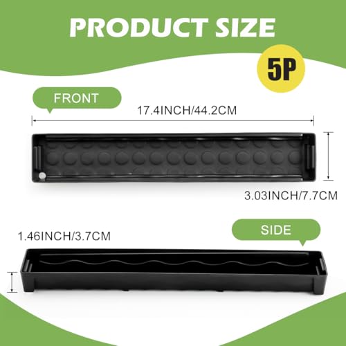 RooTrimmer 5 Pack Plastic Plant Saucer (17"x3"x1.5"), Rectangular Window Sill Plant Pot Trays with Removable Drainage Hole, Thick Windowsill Saucer Tray for 2.8 inch (7CM) Flower Nursery Pots (Black) - size: Trays (17"x3"x1.5") for 2.8 Inch Pots-5 Pack
