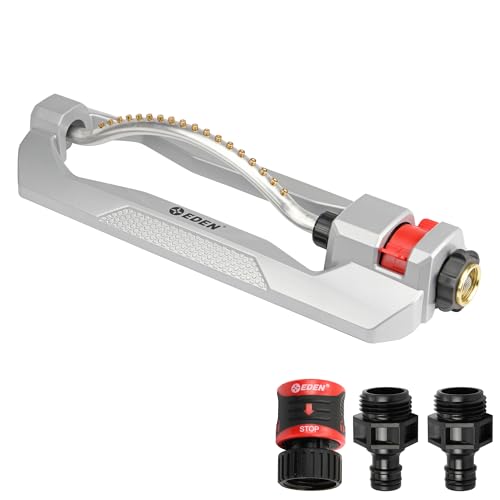 Eden 96218 Heavy Duty Turbo Oscillating Sprinkler, 18 Brass Nozzles, Weighted Aluminum Base, Adjustable Range, Quick Connect Bundle, Silver, Red, Black, Covers Up to 3,700 sq. ft. (Pack of 12) - style: Metal (Pack of 12)