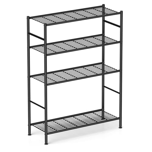 LEVELEVE 4-Tier Metal Storage Shelves, 33.1" x 12.6" x 57.2", Heavy Duty Utility Shelving Unit, Rust-Resistant Organizer Rack for Garage, Pantry, Bathroom, Office, Black - color: Black-4t