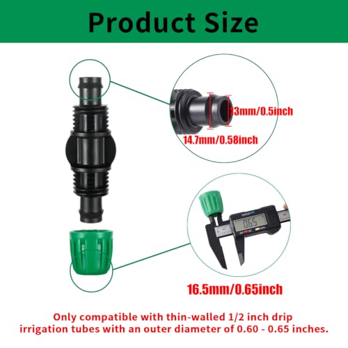 15 Pack 1/2 Inch Irrigation Tubing Couplers, Barbed Connectors Compatible with 1/2" ID 0.60-0.65" OD Thin-Wall Drip Line, Anti-Leak Lock Nut Fittings for Greenhouse, Lawn & Raised Bed Watering - size: 1/2 inch Straight Coupling