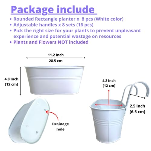 LaLaGreen Deck Rail Planter (11.2 in, 8 Pack) White Metal Strawberry Pots - size: 11.2" (28 cm) x 8 Pack