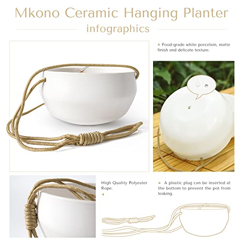 Mkono Ceramic Hanging Planters for Indoor Plants, 8" Shallow & 6" Deep 2Pcs