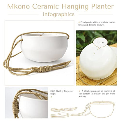 Mkono Ceramic Hanging Planters for Indoor Plants, 8" Shallow & 6" Deep 2Pcs
