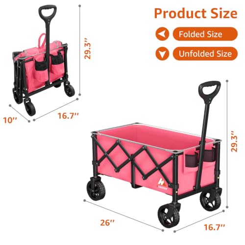 Collapsible Wagon Cart with Wheels & Reflective Stripe 280lbs Heavy Duty - color: Pink, size: Medium