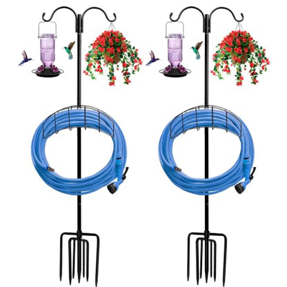 Garden Hose Holder 2 Pack with 7 Prong Base and Dual Shepherd Hooks - size: 2Pack-64IN