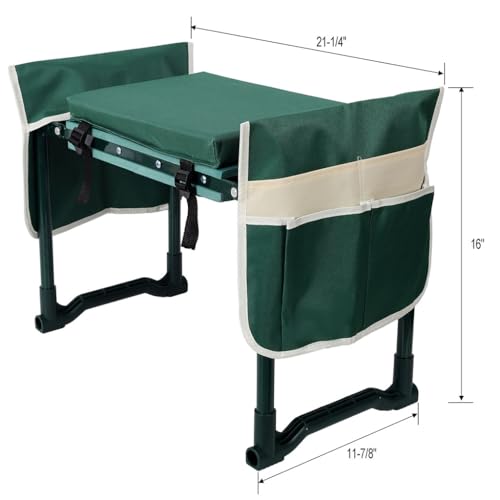 Garden Kneeler and Seat, Foldable Gardening Stool with Tool Bags, Heavy Duty Steel Garden Bench Supports 330 lbs, Wide Kneeling Pad for Gardening, Yard Work and Outdoor Use