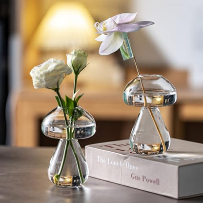 Mushroom Glass Planter, Plant Propagation Station, Cute Mushroom Vase, Clear Glass Terrarium Jar Propagation Vase for Indoor Plants Home Decor, Gifts for Plant Lovers (2)
