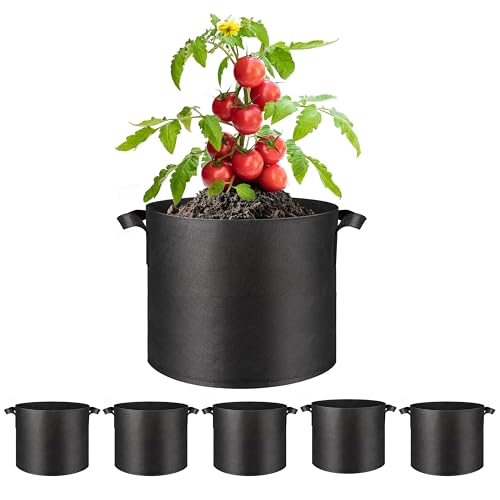Simple Deluxe Grow Bags 3 Gallon 5 Pack Planter Pots with Handles, Thickened Nonwoven Fabric Aeration Cloth Bag, Heavy Duty Gardening for Tomoato, Potato, Vegetable, Herbs and Flowers, Black - color: 5 Pack, size: 3 Gallon